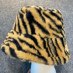 Olive & Pique Faux Fur Plush Tigger Tiger Print Bucket Hat Bold Animal Print